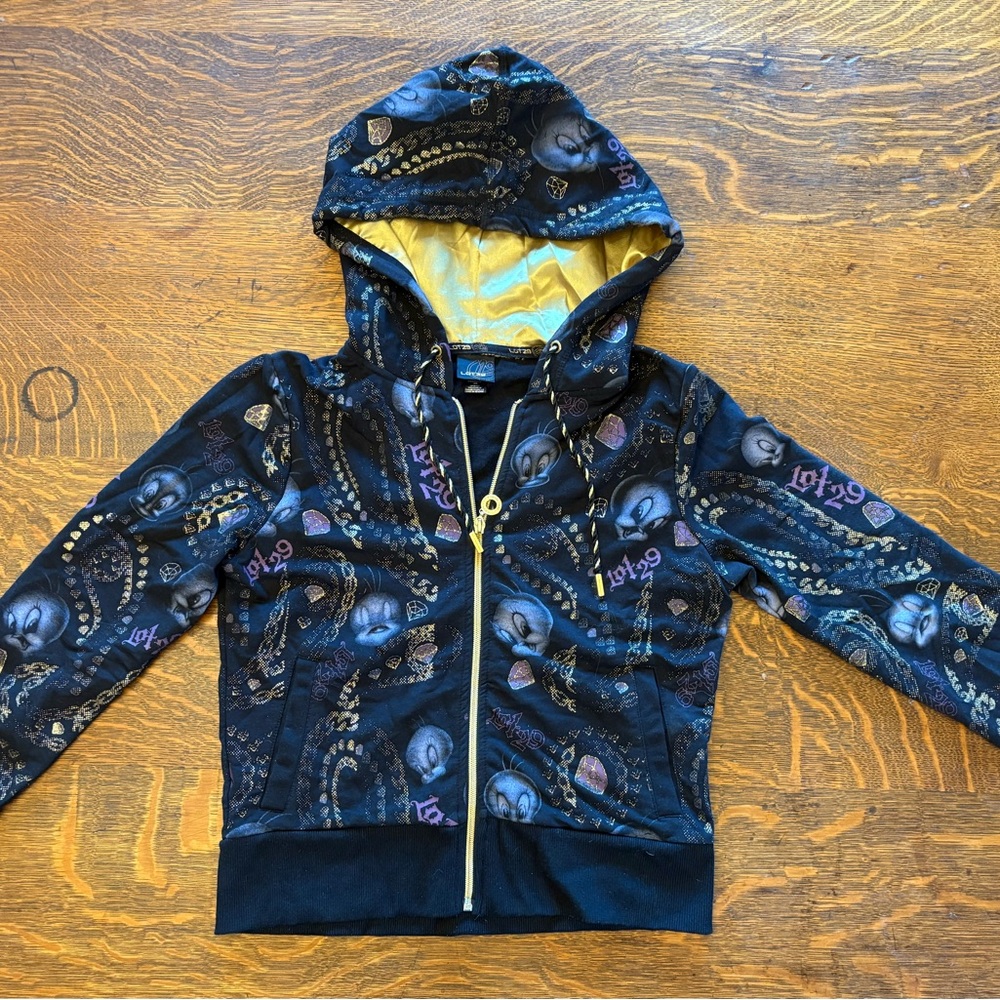 Looney Tunes Tweety Lot 29  Black & Gold Zipper Hoodie Child XL